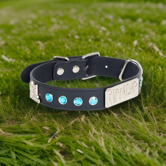 Ripndip Lord Nermal Studded Dog Collar size Medium Blue Crystals 13-17” neck NEW - Picture 1 of 5